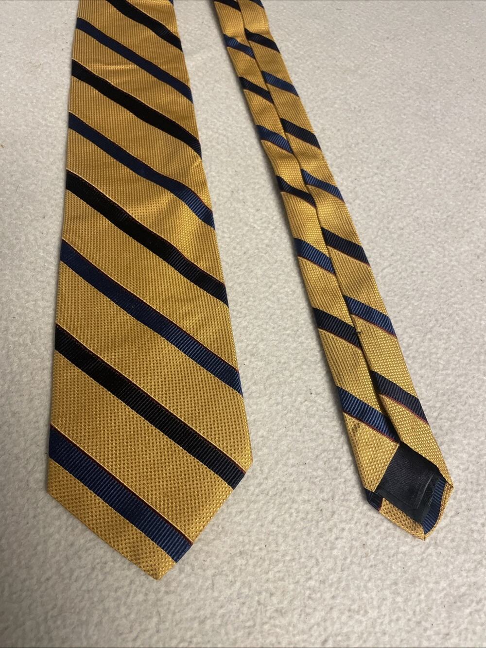Brooks Brothers Tie Gold Navy Blue Striped Rep Silk Mens Regimental Made In USA